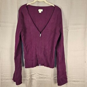 Maeve Anthropologie Womens Purple Zip‎ Front Cardigan Sweater XL